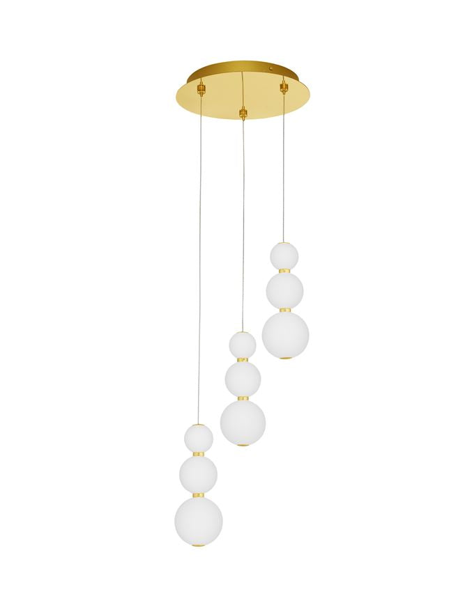 Lampa suspendata PERLA 3 Gold Metal & Opal Glass LED 23W NOVA LUCE