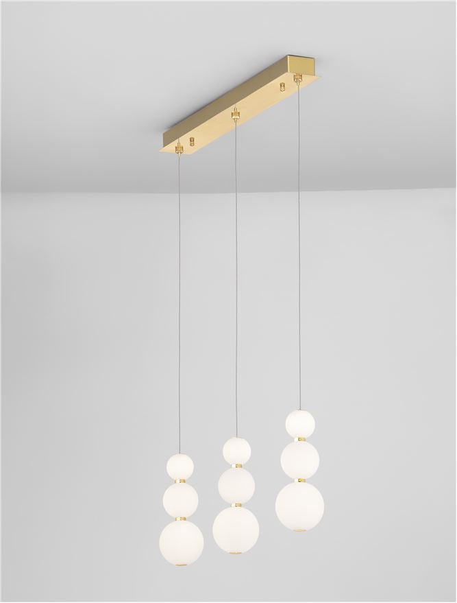 Lampa suspendata PERLA 3 Gold Metal & Opal Glass LED 24W NOVA LUCE