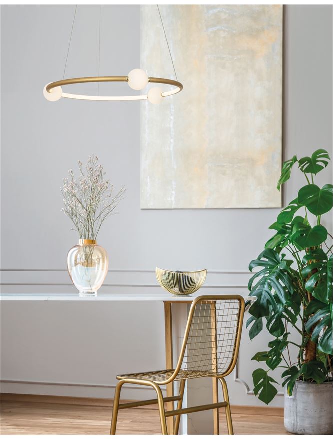 Lampa suspendata CELIA Satin Gold & Opal Glass D64 NOVA LUCE