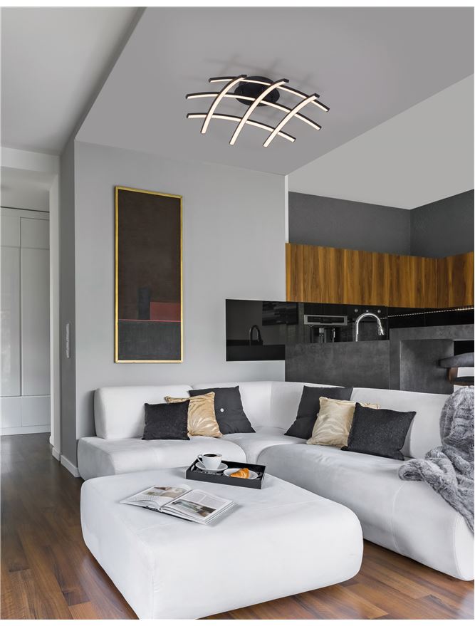 Plafoniera NARVI Sandy Black Aluminium & Acrylic LED 36W 3000K Dim: 59x59 cm Nova Luce