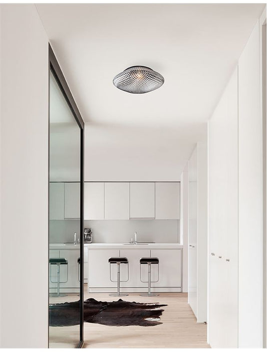 Plafoniera SENS Gray Glass Black Metal 1X12W E27 Diam: 25 cm Nova Luce