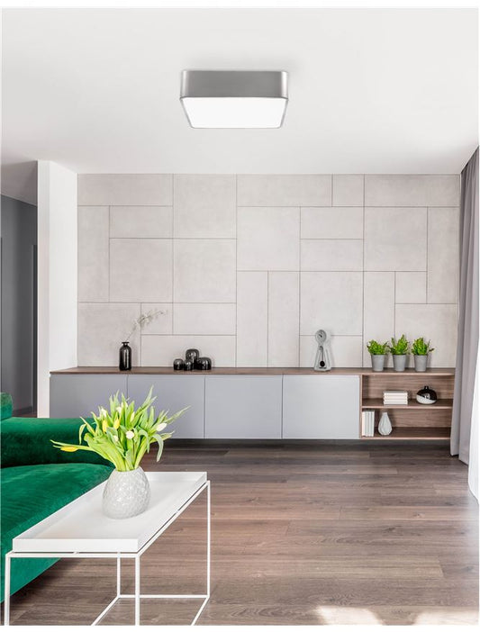 Plafoniera RAGU Metal & Acrylic Diffuser Satin Nickel Outside Matt White Inside Led 4X10W E27 Dim: 36X36 cm Nova Luce