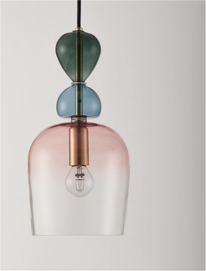 Lampa suspendata MURANO Dark Green Blue Grey & Pink Glass NOVA LUCE