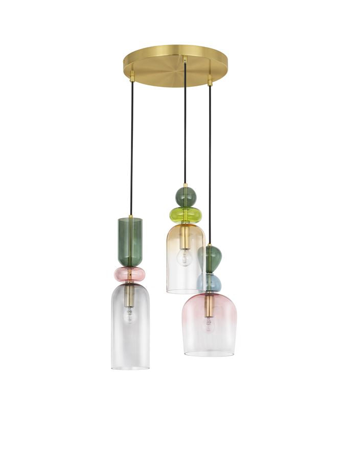 Lampa suspendata MURANO 3 Glossy Light & Dark Green Blue Grey Pink & Orange Glass NOVA LUCE