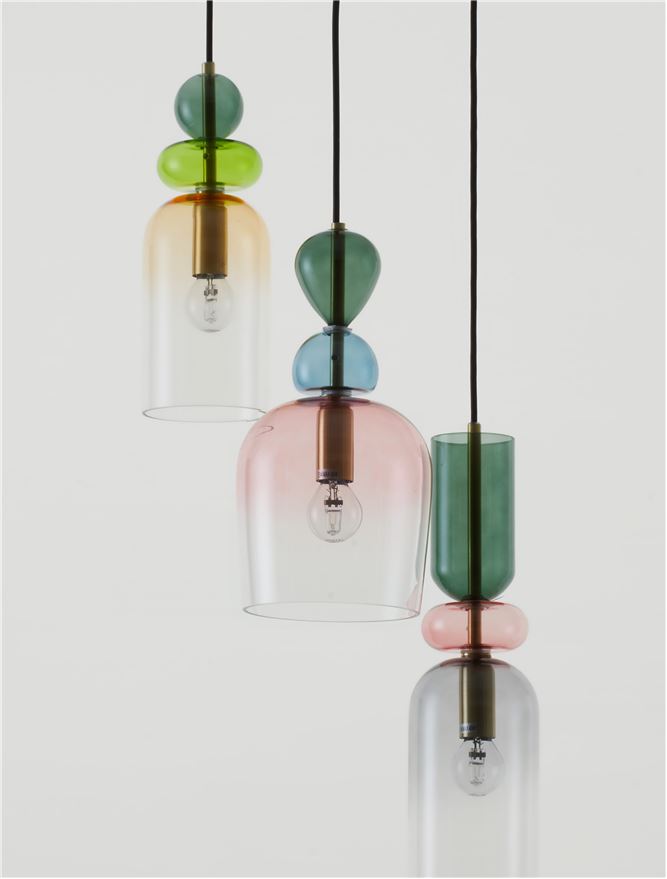 Lampa suspendata MURANO 3 Glossy Light & Dark Green Blue Grey Pink & Orange Glass NOVA LUCE