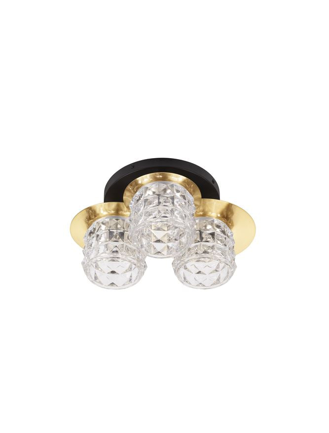 Plafoniera LAWAN Glosy Sandy Gold & Matt Black Metal Structured Glass LED 3X5W E14  Dim: 36x36 cm  Nova Luce