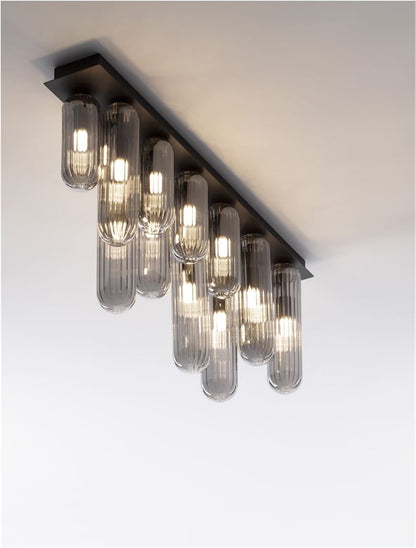 Plafoniera GUSTAVE Light Smoky Grey Glass & Matt Black Metal 12X5W G9 Dim: 72 X 6 cm Nova Luce