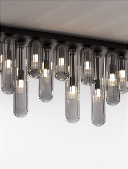 Plafoniera GUSTAVE Light Smoky Grey Glass & Matt Black Metal 12X5W G9 Dim: 72 X 6 cm Nova Luce