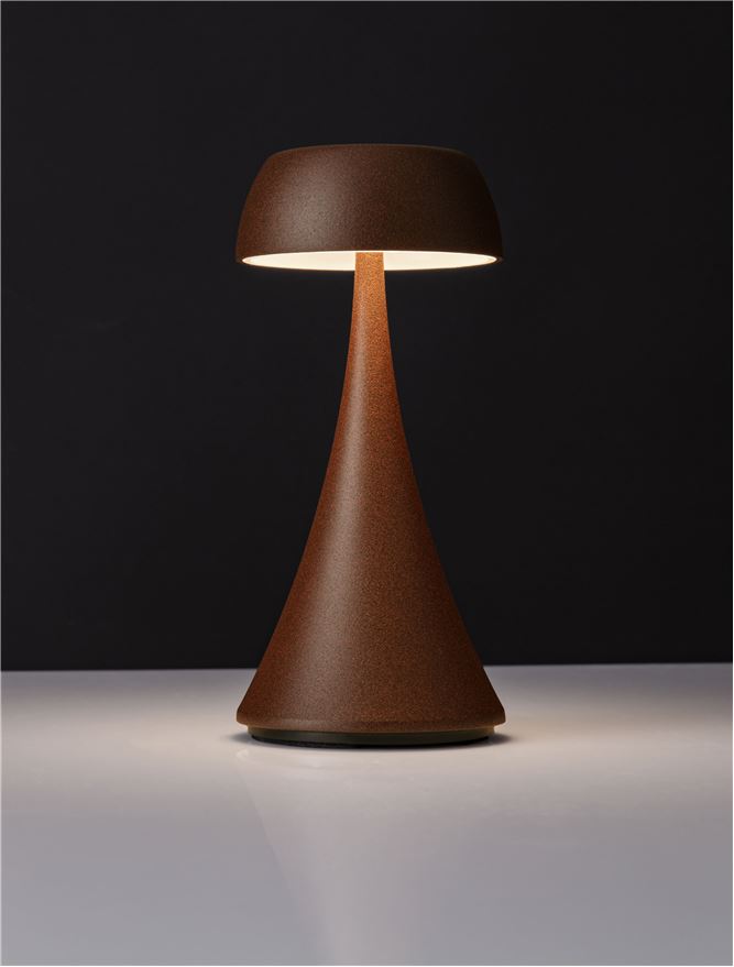 Lampa de masa portabila YCRO, rust, LED 2Watt 3.7Volt 60Lm IP54 3000K Switch On/Off USB Wire D:8 H:17.5 cm