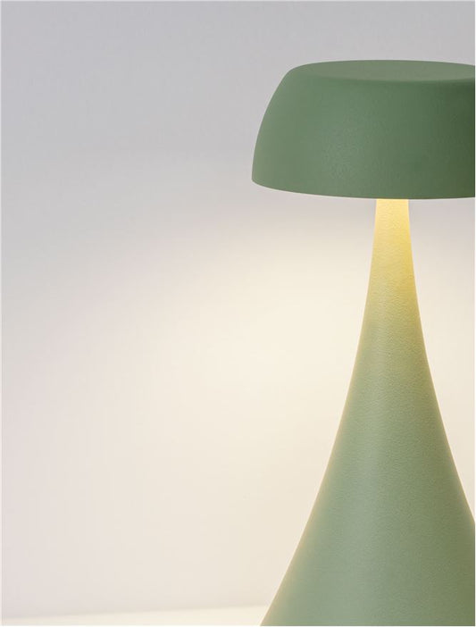 Lampa de masa portabila YCRO, verde masliniu, LED 2Watt 3.7Volt 60Lm IP54 3000K Switch On/Off USB Wire D:8 H:17.5 cm