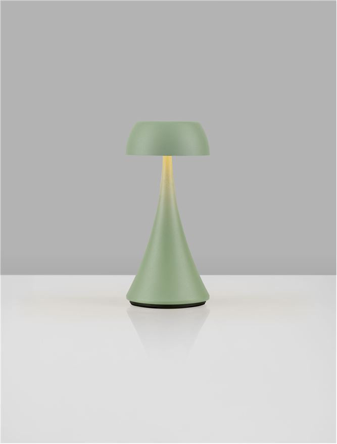 Lampa de masa portabila YCRO, verde masliniu, LED 2Watt 3.7Volt 60Lm IP54 3000K Switch On/Off USB Wire D:8 H:17.5 cm