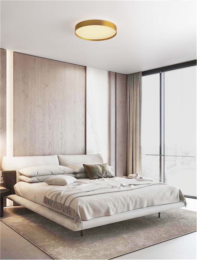 Plafoniera ROI Triac Dimmable Brushed Gold Metal, Aluminium & Acrylic LED 37W 2700+3000K Diam: 40 cm  Nova Luce