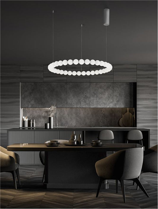 Lampa suspendata PERLA Round Chrome Metal & Opal Glass D80 NOVA LUCE