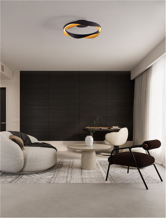 Plafoniera RADON Triac Dimmable Matt Black & Gold Aluminium Led 40W Diam: 45 cm Nova Luce