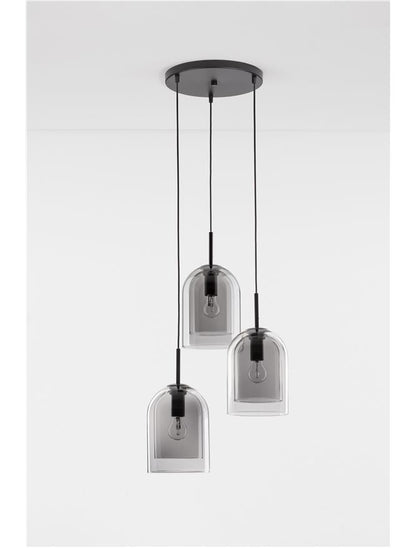 Lampa suspendata VELOR 3 Double Layered Smoky Glass & Black Cord & Black Metal Base Model 1 NOVA LUCE