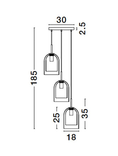 Lampa suspendata VELOR 3 Double Layered Smoky Glass & Black Cord & Black Metal Base Model 1 NOVA LUCE