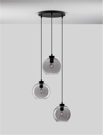 Lampa suspendata PALMER 3 D20 Smoky Glass & Black Cord & Black Metal Base NOVA LUCE