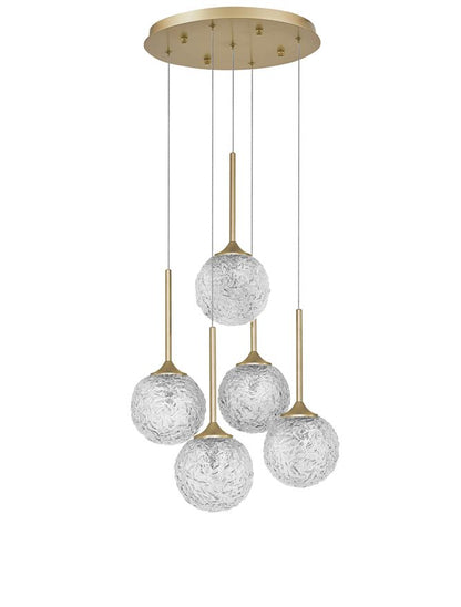 Lampa suspendata MIRANO Clear Structured Glass & Brushed Gold Steel LED G9 5x5 NOVA LUCE