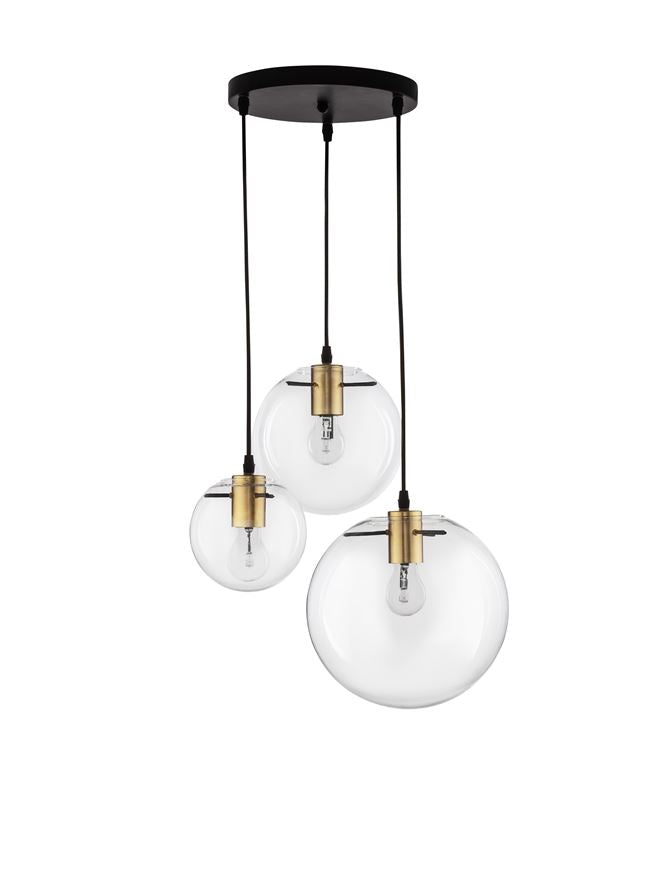 Lampa suspendata MIRALE 3 Clear Glass & Gold Metal D42.5 NOVA LUCE