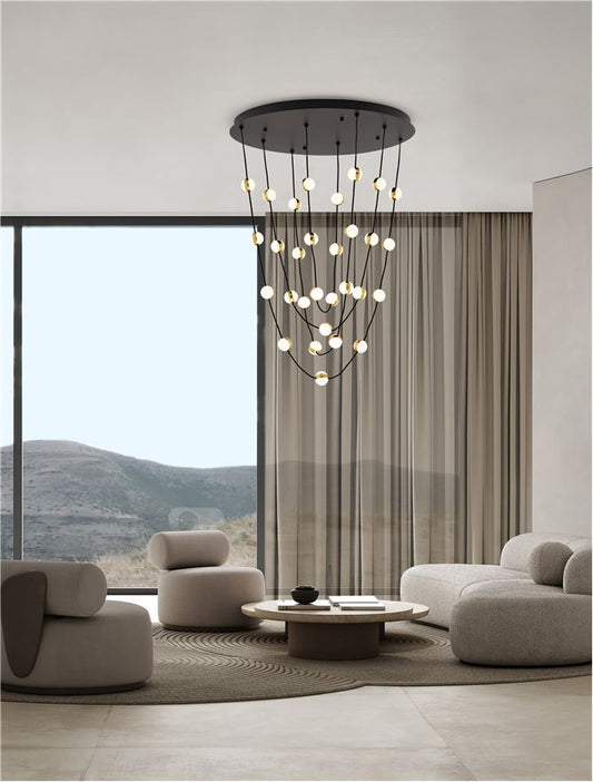 Plafoniera ALCINOE Triac Dimmable Matt Black & Gold Aluminium & Acrylic 102W Diam: 84 cm H.120 cm Nova Luce