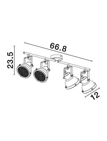 Plafoniera RUVI Matt Black Metal LED 4X5W  E14 Dim: 67X12 cm  Nova Luce