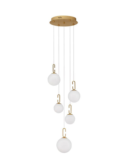 Lampa suspendata HOOK Satin Gold Metal & Acid White Glass 5 NOVA LUCE