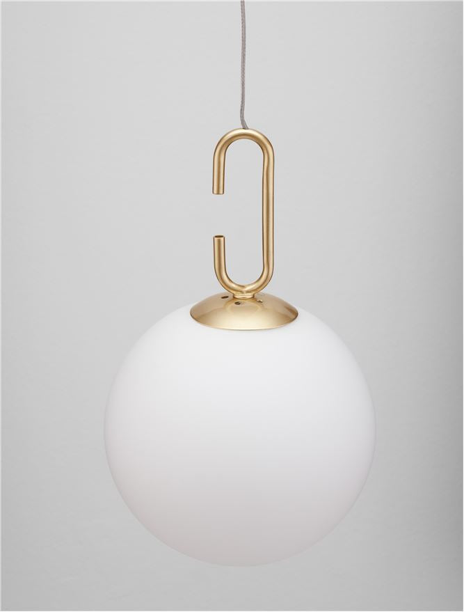 Lampa suspendata HOOK Satin Gold Metal & Acid White Glass NOVA LUCE