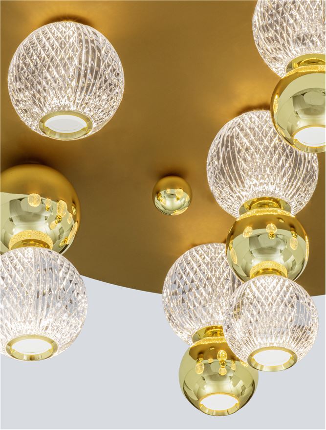 Plafoniera BRILLE Gold Aluminium & Clear Glass Led 32W 3200K Diam: 66 cm Nova Luce