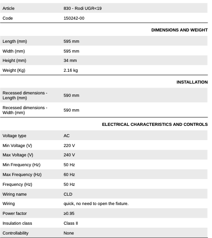 Lampa încastrata 830 Rodi UGR<19